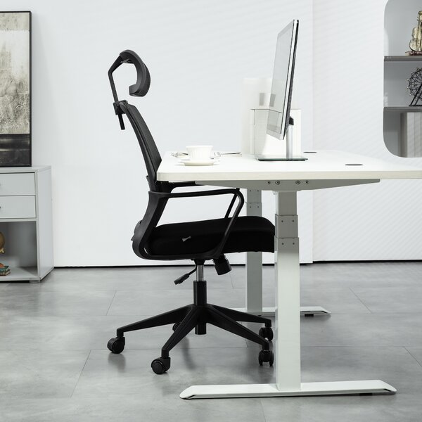 HOMCOM Scaun de Birou Ergonomic cu Tetieră, Înălțime Reglabilă și Funcție de Balansare, 60x64x102-112 cm, Negru | Aosom Romania