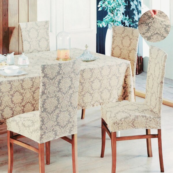 Set 6 huse elastice pentru scaune, model Jacquard, Bej Deschis