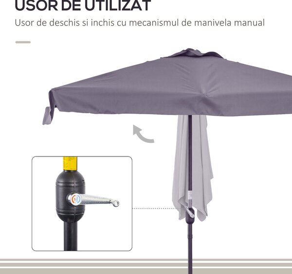 Outsunny Umbrelă Compactă Semicirculară cu Manivelă, Ideală pentru Spații Mici, 230x130x249cm, Gri | Aosom Romania