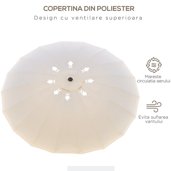 Outsunny Umbrelă de Grădină sau Terasă, Reglabilă cu Manivelă, Crem Alb, Ф255cm | Aosom Romania