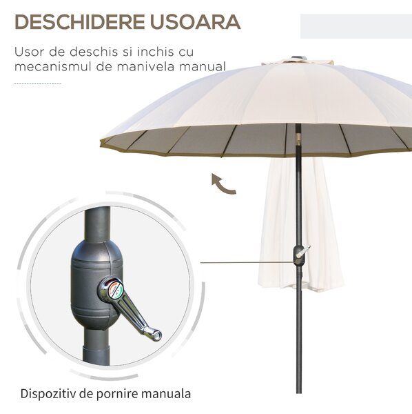 Outsunny Umbrelă de Grădină sau Terasă, Reglabilă cu Manivelă, Crem Alb, Ф255cm | Aosom Romania