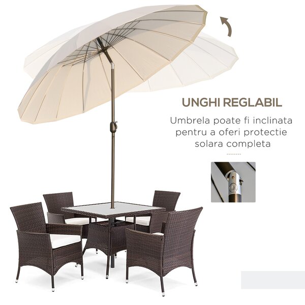 Outsunny Umbrelă de Grădină sau Terasă, Reglabilă cu Manivelă, Crem Alb, Ф255cm | Aosom Romania