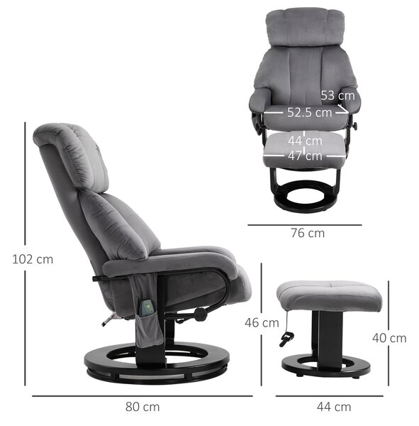 HOMCOM Fotoliu Reglabil cu Telecomandă și Suport pentru Picioare, Fotoliu cu 10 Puncte de Masaj, 74x85x102 cm, Gri | Aosom Romania