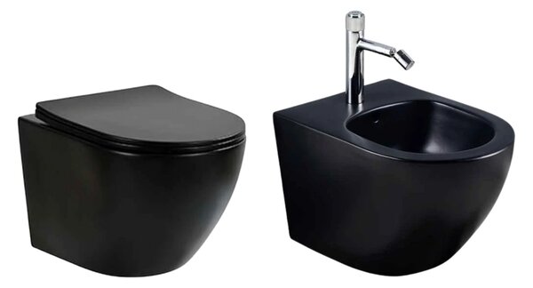 Set vas WC si bideu suspendat, Fluminia Ricci, negru mat
