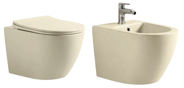 Set vas WC si bideu suspendat, Fluminia Ricci, cappuccino