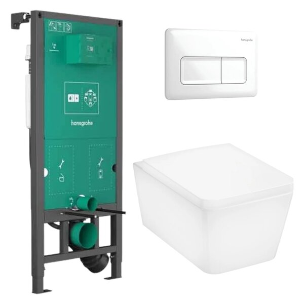 Set complet vas WC suspendat Hansgrohe EluPura Q, cu spălare AquaFall Flush, cu rezervor si clapeta