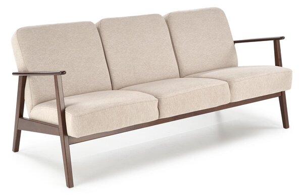 Canapea Houston 2117, Numărul de locuri: 3, Bej, Nuc închis, 175x77x77cm, 34.5 kg, Tapiterie, Picioare: Lemn, Lemn: Fag