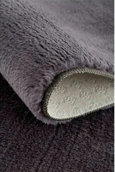 Covor 202BLY1364, 80x80 cm, forma rotunda, poliester, gri inchis