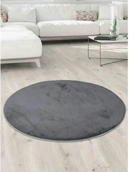 Covor 202BLY1364, 80x80 cm, forma rotunda, poliester, gri inchis