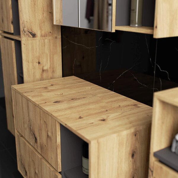 Dulap de baie Vambos W90UM 2SZ 2P (stejar artizanal + grafit). Promo -16%. 1152123