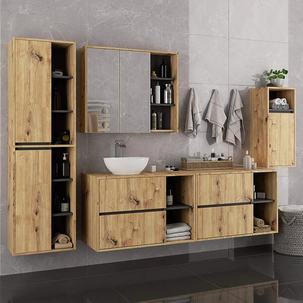 Dulap de baie Vambos W90UM 2SZ 2P (stejar artizanal + grafit). Promo -16%. 1152123