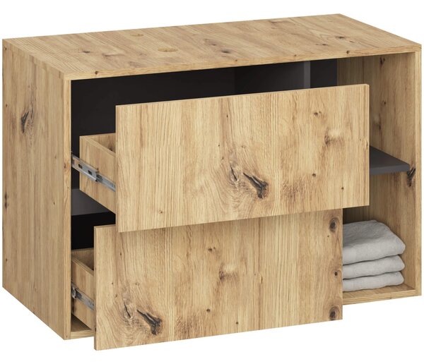 Dulap de baie Vambos W90UM 2SZ 2P (stejar artizanal + grafit). Promo -16%. 1152123