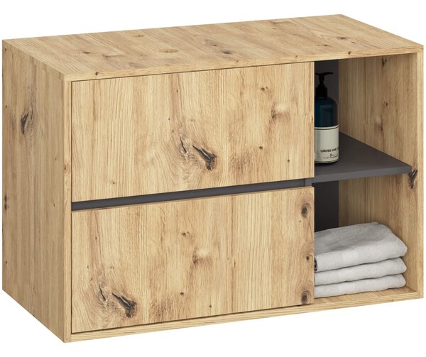 Dulap de baie Vambos W90UM 2SZ 2P (stejar artizanal + grafit). Promo -16%. 1152123