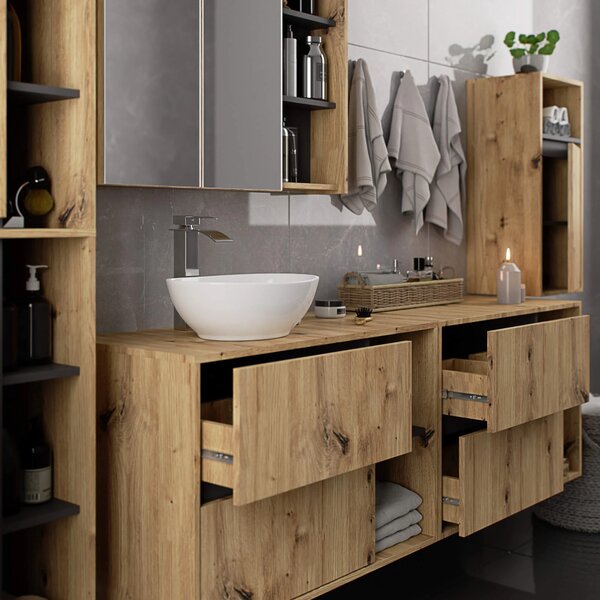 Dulap de baie Vambos W90UM 2SZ 2P (stejar artizanal + grafit). Promo -16%. 1152123