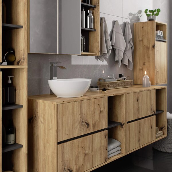 Dulap de baie Vambos W90UM 2SZ 2P (stejar artizanal + grafit). Promo -16%. 1152123