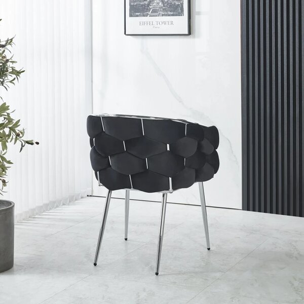 Scaun dining, tapiterie catifea, cadru metalic argintiu, Negru