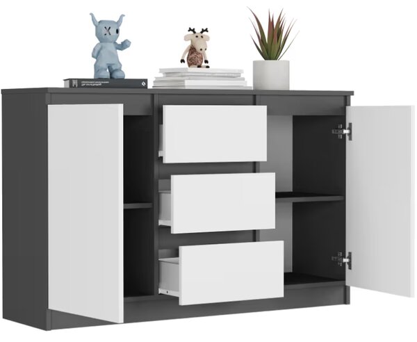 Comoda R-120-S3 cu 3 sertare și o ușă – diverse opțiuni de culoare artisan mix alb