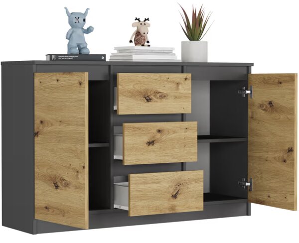 Comoda R-120-S3 cu 3 sertare și o ușă – diverse opțiuni de culoare artisan mix alb