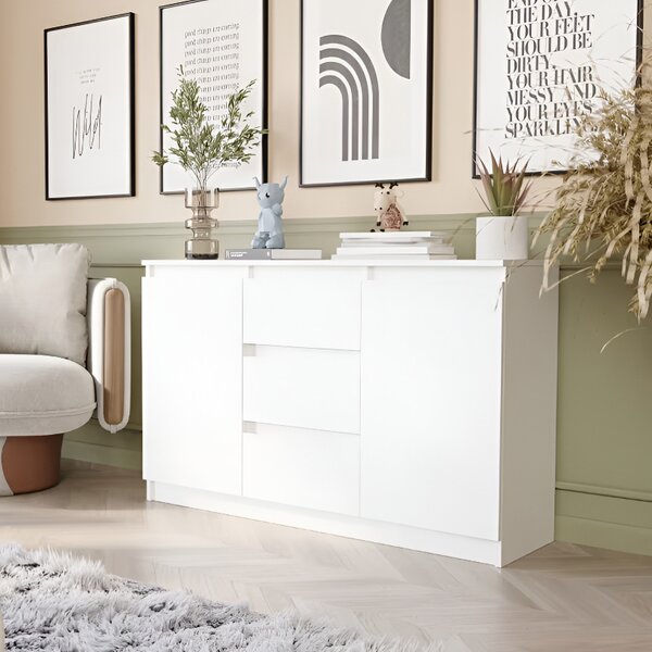 Comoda R-120-S3 cu 3 sertare și o ușă – diverse opțiuni de culoare artisan mix alb