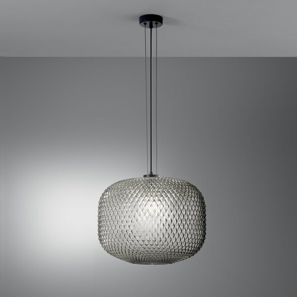 Luce Ambiente Design Lampă suspendată Ashford, gri fumuriu, Ø 40 cm, sticlă, reglabil, Gri, Camera de zi / sufragerie, Sticlă