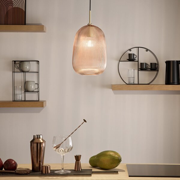 Luce Ambiente Design Lampă suspendată DUKE, culoare chihlimbar, Ø 21 cm, sticlă, reglabil, Maro / Rugină, Camera de zi / sufragerie, Sticlă