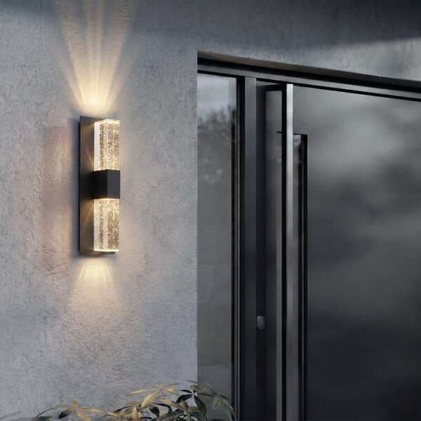 Lucande Lampa de perete pentru exterior cu LED Velune, antracit/transparent, 46, Negru, Aluminiu, Modern