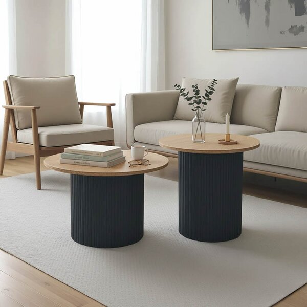 Set 2 Masute Cafea Rotunde Dalmma MDF Finisaj Stejar Sonoma-Negru