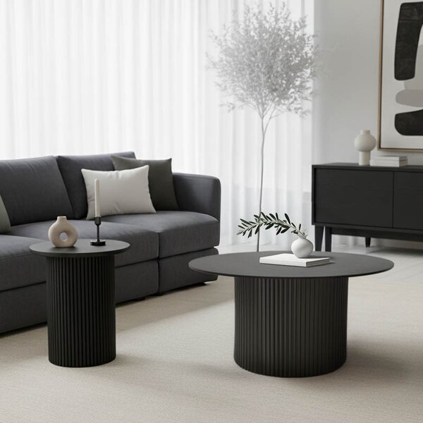 Set 2 Masute Cafea Rotunde Dalmma MDF Negru