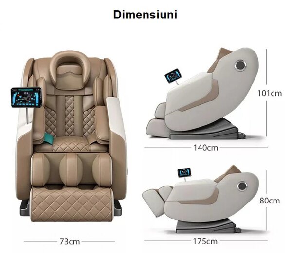 Fotoliu de Masaj GAIUS ULTRA PREMIUM – Tehnologie, Relaxare și Eleganță - AI Voice, Incalzire, Zero Gravity, difuzoare Bluetooth, Bej
