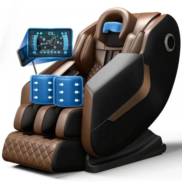 Fotoliu de Masaj GAIUS ULTRA PREMIUM – Tehnologie, Relaxare și Eleganță - AI Voice, Incalzire, Zero Gravity, difuzoare Bluetooth, Maro