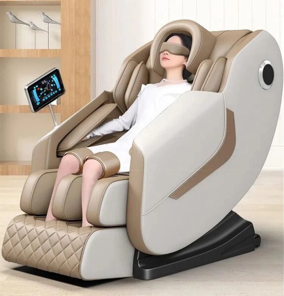 Fotoliu de Masaj GAIUS ULTRA PREMIUM – Tehnologie, Relaxare și Eleganță - AI Voice, Incalzire, Zero Gravity, difuzoare Bluetooth, Bej