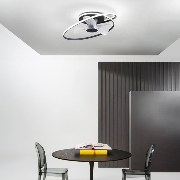 INTEC Ventilator de tavan cu LED Storm, negru/alb, Ø 77 cm CCT, silențios, reglabil, Negru, Camera de zi / sufragerie, Metal, Modern