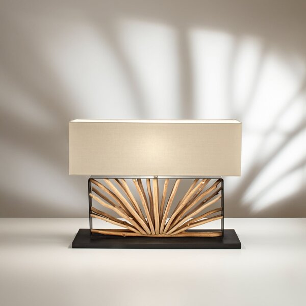 Luce Ambiente Design Lampa de masă ETHERNAL negru/lemn/alb Lățime 80 cm Lemn/țesătură, Lemn, Camera de zi / sufragerie, Lemn