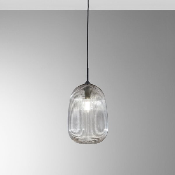 Luce Ambiente Design Lampă suspendată DUKE, gri, Ø 21 cm, sticlă, reglabil, Gri, Camera de zi / sufragerie, Sticlă