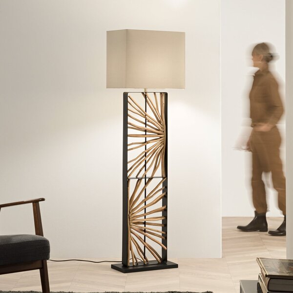 Luce Ambiente Design Lampadar ETHERNAL negru/lemn/alb Înălțime 165 cm Lemn/țesătură, Lemn, Camera de zi / sufragerie, Lemn