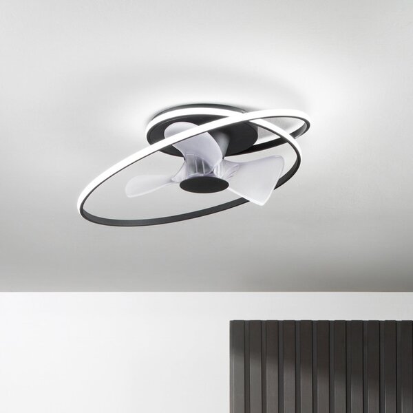 INTEC Ventilator de tavan cu LED Storm, negru/alb, Ø 77 cm CCT, silențios, reglabil, Negru, Camera de zi / sufragerie, Metal, Modern