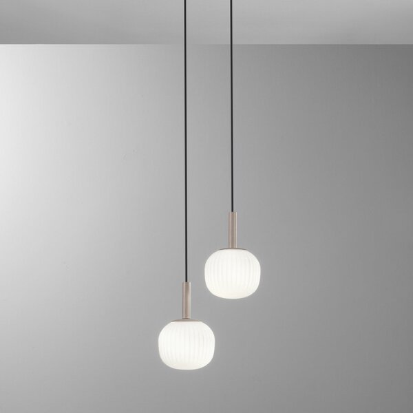 Luce Ambiente Design Lampă suspendată Eris, lungime 26 cm, maro/alb, metal/sticlă, cu 2 becuri, reglabil, Maro / Rugină, Camera de zi / sufragerie, Aluminiu, Modern