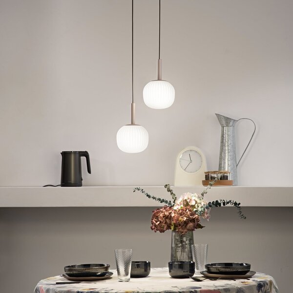 Luce Ambiente Design Lampă suspendată Eris, lungime 26 cm, maro/alb, metal/sticlă, cu 2 becuri, reglabil, Maro / Rugină, Camera de zi / sufragerie, Aluminiu, Modern