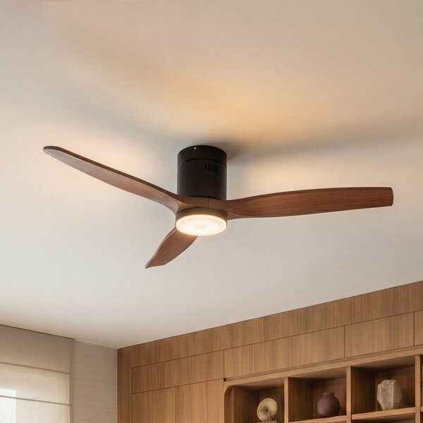 Lucande Ventilator de tavan cu LED Brinia, Ø 132 cm, lemn, CCT, Lemn, Camera de zi / sufragerie, Lemn, Scandinavă