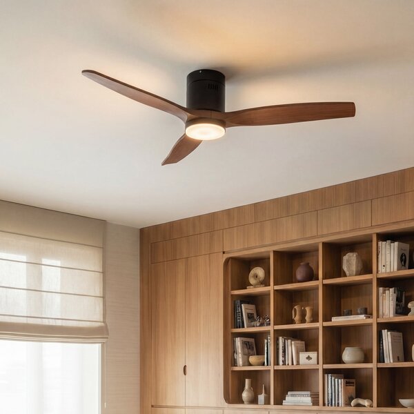 Lucande Ventilator de tavan cu LED Brinia, Ø 132 cm, lemn, CCT, Lemn, Camera de zi / sufragerie, Lemn, Scandinavă