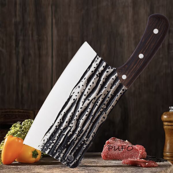 Satar macelarie Pufo Viking din otel gros si maner din lemn, 28 cm