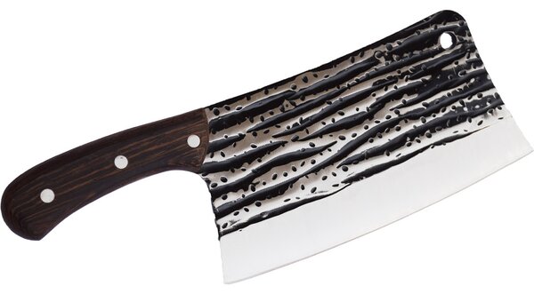 Satar macelarie Pufo Viking din otel gros si maner din lemn, 28 cm
