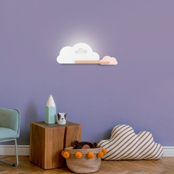 Aplică LED cu raft pentru copii CLOUD LED/5W/230V alb/roz