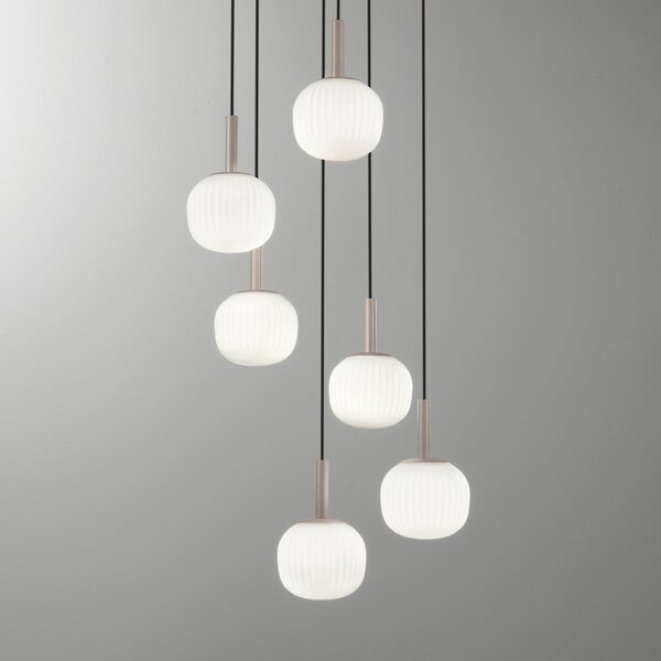 Luce Ambiente Design Lampă suspendată Eris, lungime 51 cm, maro/alb, metal/sticlă, cu 6 becuri, reglabil, Maro / Rugină, Camera de zi / sufragerie, Aluminiu, Modern