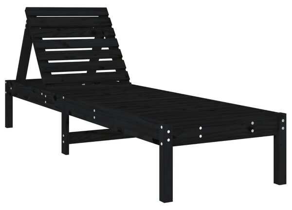 Șezlong, negru, 199,5x60x74 cm, lemn masiv de pin