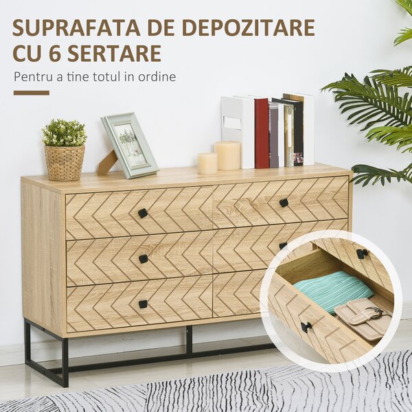 HOMCOM Comodă Modernă Stil Industrial, Lemn și Metal, Design Elegant, Natural și Negru | Aosom Romania
