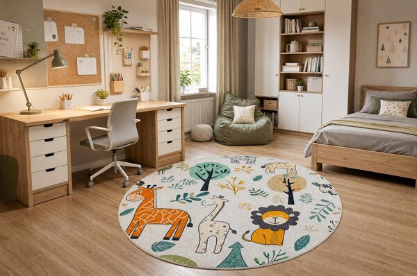 BAMBINO 61570 cerc covor lavabil Animale, Africa pentru copii anti-alunecare - cremă / verde