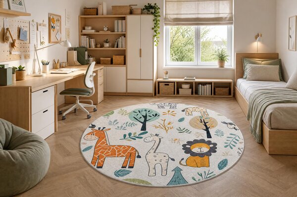 BAMBINO 61570 cerc covor lavabil Animale, Africa pentru copii anti-alunecare - cremă / verde