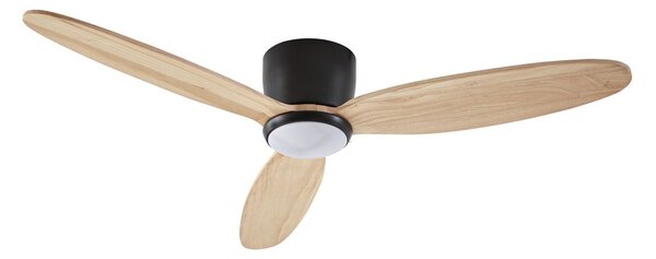 Ventilator de tavan cu LED Lignia, negru/lemn, CCT, dimabil, Ø 132 cm, curent Lucande, Lignia, reglabil, Lemn, Camera de zi, Lemn, Scandinavă