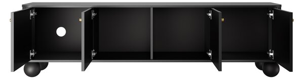 Comodă TV Vesper 4D 187 cm - negru / mânere aurii / picioare sferice